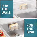 TAILI Sponge Holder for Kitchen Sink with Strong Suction Cup, Rustproof Aluminum Sink Caddy for Sponges, Removable Sponge Holder, Dish Brush for Scraper - Silver
