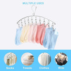 Clothes Drying Rack with 10 Clips, 2 Pack Laundry Drying Rack with Clothes-pegs, Stainless Steel Underwear Hangers for Drying Socks, Bras, Towel, Baby Clothes Hanger Windproof Hanging Clothes Pins