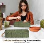 Storage Wicker Basket Decor: Green Decorative Storage Bin for Countertop and Shelves - Waterproof Toilet Paper Basket over Toilet Tank