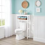 Derby Over-The-Toilet Storage Shelf – 44" Tall Modern Bathroom Space Saver with Open Shelves – Freestanding Organizer Rack for Toiletries & Towels by Alaterre Furniture (White)