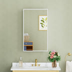 Buruis 14"x 24" Small Framed Medicine Cabinet with Mirror, Compact Recessed or Wall Mounted Bathroom Cabinet, Adjustable Tempered Glass Shelves, Left/Right Open Reversible, No Assembly Required, White