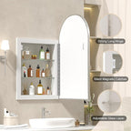 Recessed Medicine Cabinet for Bathroom,Brushed Nickel Arched Medicine Cabinet with Mirror,Arch Mirrored Medicine Cabinets Recessed,Bathroom Mirror with Storage,Open from Left to Right 16x26