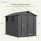 Greesum 6x8FT Plastic Outdoor Storage Shed with Floor, Resin Sheds with Lockable Double Door, Tool Sheds with Window and Vents, for Garden, Backyard, Patio, Dark Gray