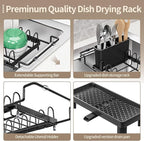 SanDream Dish Drying Rack, Small Over Sink Dish Drying Rack, Expandable Over the Sink Dish Drying Rack with Drip Tray for Kitchen Counter & in Sink