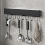 Kitchen Utensil Hanger Wall Mounted Hooks, No Drilling Removable and Adjustable Hooks Kitchen Rail with 8 Hooks for Hanging Cooking Utensils, Mugs, Spoons (10 Hooks)