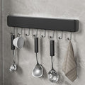 Generic Kitchen Utensil Hanger Wall Mounted Hooks, No Drilling Removable and Adjustable Hooks Kitchen Rail with 8 Hooks for Hanging Cooking Utensils, Mugs, Spoons (8 Hooks), Black