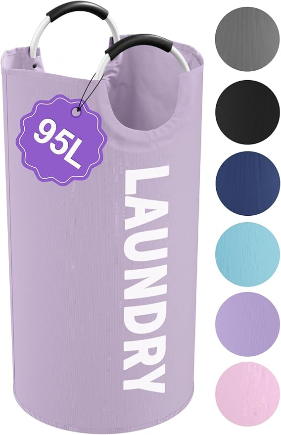 95L Folding Laundry Basket, Large Laundry Hamper with Handles, Portable Dirty Clothes Hamper, Independent Storgae Basket for Bathroom, Living Room, Dorm, Purple