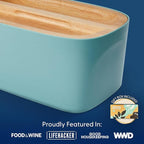 Sonder Los Angeles Union Large Bread Box | Fits Full Sourdough Loaves and More | Breadbox with Cutting Board | Homemade Bread Bin Storage Container | 14.25x9.25x7 in | Blue Green
