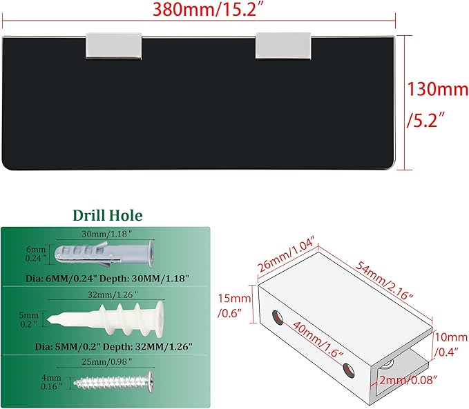 SAYAYO Floating Glass Shelves for Bathroom, Tempered Glass Shelf for Wall 15 x 5 Inch 1 Pcs, Black