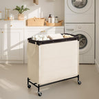 StorageWorks 3 Section Laundry Hamper, Rolling Laundry Cart with Wheels and Handles, Laundry Room Double Sorter for Organizer and Storage, 31.7 Gal(120L), Beige