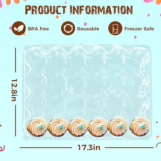 24 Pack x 10 Sets Count Cupcake Containers, Plastic Disposable Cupcake Boxes Holder, Stackable Clear Cupcake Carrier with High Tall Dome Lid