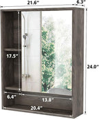 ChooChoo Bathroom Wall Mirror Cabinet, Medicine Cabinet with Single Door and Adjustable Shelf, Over The Toilet Space Saver Storage Cabinet, Grey