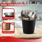 Stainless Steel Solid Flatware Utensils Holder, Caddy, Crock, Cylinder Cutlery Organizer for Kitchen Countertop (Matte Black)