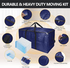 Heavy-Duty Extra Large Moving Bags with Zippers,Extra Large Storage Bag Set Heavy Duty Moving Totes Dual-Way Carrying Design,College Dorm,Christmas Storage Bag(Blue,6 Moving bag & 10 Vacuum Seal Bags)