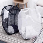 BATTOO Deluxe Strong Mesh Pop up Laundry Hamper Basket with Side Pocket Foldable Hamper for Laundry Room, Bathroom, Kids Room, College Dorm or Travel White + White