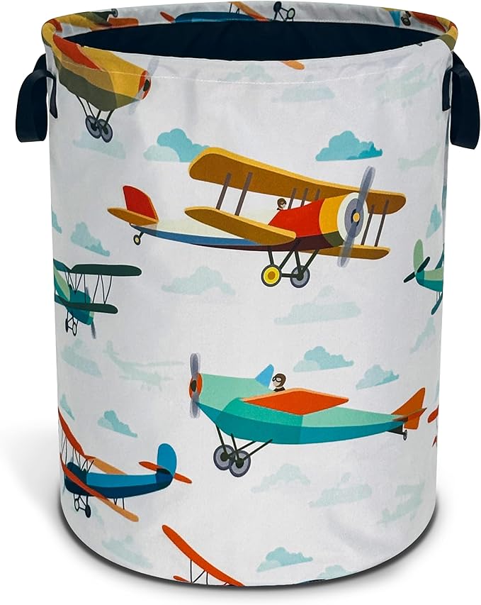Funny Plane Laundry Basket Foldable Oxford Cloth Tote Bag Laundry Hamper Clothes Storage Bucket Organizer For Bathroom/Laundry Storage/Bedroom Storage Basket 17.7x13.7 Inch