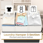 180L Laundry Hamper 3 Section, Large Laundry Basket with Lid, Laundry Basket Organizer with Handles, Divided Clothes Hampers for Laundry, Bedroom, Bathroom, White & Black