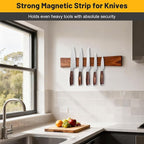 16 Inch Magnetic Knife Holder for Wall, Solid Acacia Wood Knife Magnetic Strip for Fridge, No Drill Wall Mount Knife Magnet Tool Bar, Wooden Knives Rack Block for Kitchen Utensil Organizer RV Storage
