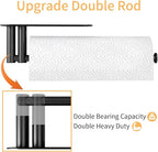 Under Cabinet Paper Towel Holder for Kitchen, Upgraded Heavy Duty Double Pole Design, Both Available in Adhesive & Screws, Self-Adhesive Bar Rack for Kitchen Towel, Stainless Steel, Black
