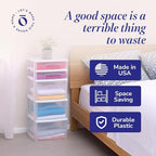 HOMZ 5-Drawer Storage Cart, Clear Plastic Drawers, 14.25" Wide Medium, White Frame - Organizing Drawer Containers for Home, Bathroom, Bedroom, Office, and Classroom