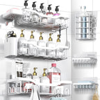 Shower Caddy Adhesive Shower Organizer 8-Pack, Rustproof Stainless Steel Bathroom Shelves, Large Capacity No-Drill Rack Storage Accessories with Soap Dish Toothbrush Holder Hooks