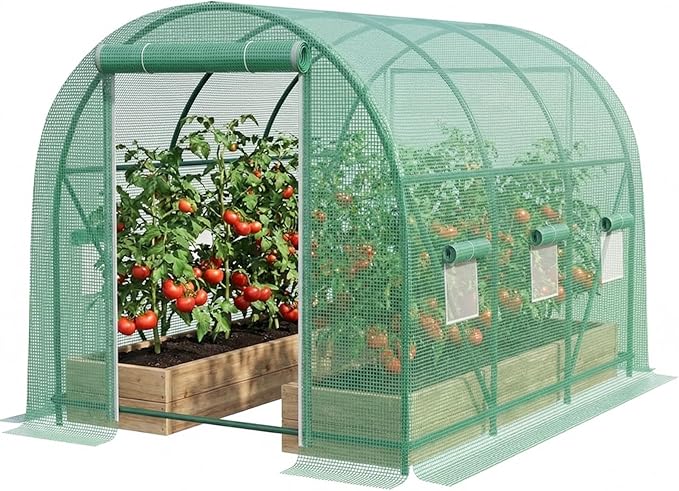 12×7×7 FT Greenhouses for Outdoors Heavy Duty, Large Walk in Green Houses for Outside with 6 Ventilated Mesh Windows & Roll-up Door & Reinforced Frame