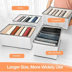 6 Pack Wardrobe Closet Organizer and Storage for Clothes - 7 Grids Foldable Drawer Dividers Organizers for Jeans | Pants | Shirts | Leggings, Stackable Clothing Bins for Closets Organization