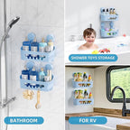 LEVERLOC Shower Caddy Suction Cup 2 Pack, Shower Organizer Removable Bathroom Shelf, Storage for Inside Shower Powerful Suction Max Hold 22lbs Waterproof Holder, Blue
