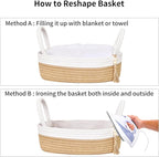 ABenkle Small Storage Basket for Toilet Tank Top - Jute Rope Woven Organizer with Handle, Boho Countertop Bathroom Decor, Toilet Paper Holder, 13x6x4 Inch