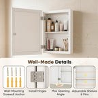 Antok Medicine Cabinet with Mirror 15x19 inch, Wall-Mounted Bathroom Mirrors with Storage Modern, in Recessed Vanity Medicine Cabinets Door Wooden Frame Shelf Surface Mount Over Sink Organizer, White