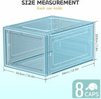 6 Pack Hat Organizer Box, Stackable Clear Baseball Caps Holder Box Containers with Magnetic Door for Hats Snapback Cap Storag, Hat Rack Display Case, Holds 8 Hats Each (Blue)