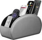 Fintie Remote Control Holder, 5 Compartments Vegan Leather TV Remoter Caddy Desktop Organizer Makeup Brush Holder Storage Fits TV Remotes, Media Controllers, Office Supplies(Silver Gray)