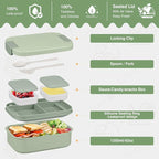 Bento Lunch Box Set with 10.5oz Soup Thermo Food Jar for Adults Kids, Stainless Steel Leak-proof Lunch Container, Coffee Tumbler with Lunch Bag for School Travel Office-Green
