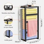 Bamboo Wall Blanket Ladder, 4-Tier Towel Racks, Blanket Holder with Anti-Slip Construction Home Decor, Decorative Blanket, Quilt, Towel, Scarf Ladder Shelves for Bathroom, Living Room, Bedroom, Black