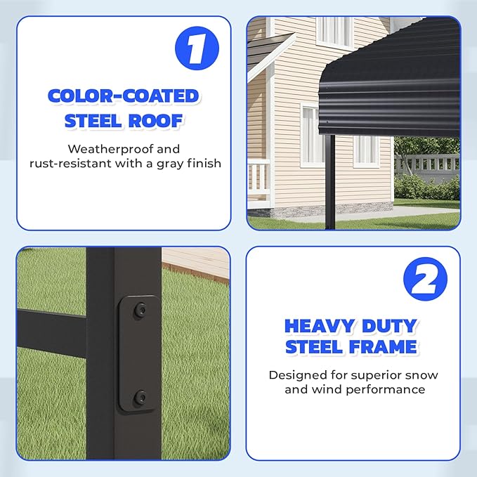 EROMMY 20' x 24' Heavy Duty Metal Carport with Galvanized Steel Roof & Base for All-Weather Protection, Outdoor Carport Garage, Versatile for Car, Boat, Tractor, and Party Use, Dark Gray