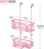 SWTYMIKI Shower Caddy Hanging Organizer - Over the Door Shower Caddy with Soap Holder, 11 Hooks, 2 Installation Ways, Stainless Steel Rustproof Bathroom Organizer, Pink