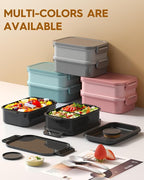 Adults Bento Lunch Box Set with Thermo Bag, 74oz Stackable Leak-proof 3-tiers Bento Box, Built-in Utensil and Sauce Container for Work, School, Dining Out (Black)