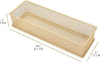 Annova Mesh Stackable Drawer Cabinet and Shelf Organizer Bins Storage Basket School Office Supply Holder Tray- Set of 2 (Gold, 3x9x2 Inch)