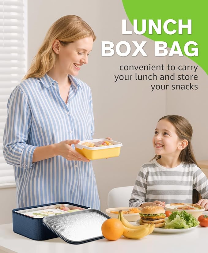 Small Lunch Box Insulated Lunch Bag for Women Men, Bento Kids Lunch Box, Compact Portable Thermal Meal Cooler Bags with Buckle Handle for Work & School, Navy Blue 5L