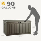 DWVO 90 Gallon Double-Wall Deck Box, Large Resin Outdoor Storage Box, Lockable & Waterproof, Double as Seating, 450lbs Capacity (Light Brown)