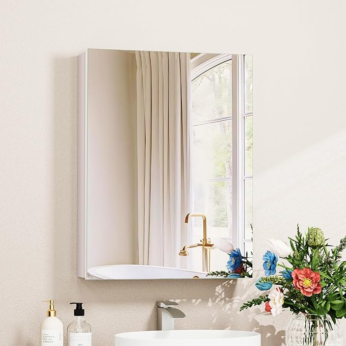 14 x 18 Medicine Cabinet Mirror, Mount or Recessed Bathroom Mirror with Storage, Aluminum Framed Medicine Cabinet with Adjustable Shelves for Bathroom Vanity Modern Farmhouse