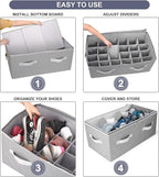 Moteph Shoe Organizer Closet Storage Solution with Clear Cover & Adjustable Dividers for Shoes, Handbags, Blankets, Linen, Clothing (Large - 24 Pairs, Grey)