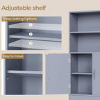 Yaheetech Over The Toilet Storage, Taller Bathroom Organizer Space-Saving Storage Cabinet with Adjustable Shelves and Double Doors, 77 in H, Grey