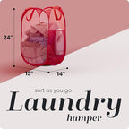 Handy Laundry Collapsible Mesh Pop Up Laundry Hamper 2-Pack – Space-Saving, Breathable Basket with Wide Opening & Side Pocket, Durable & Foldable for Clothes, Storage, Travel, Dorm, Red