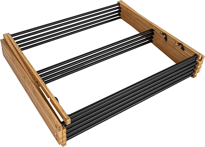 Household Essentials Bamboo Adjustable Folding Clothes Drying Rack, Upscale Laundry Rack with 16 Coated Metal Dowels, Black