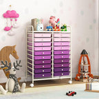GOFLAME 20-Drawer Rolling Storage Cart, Multifunctional Art Craft Organizer Cart, Mobile Utility Storage Cart with Removable Drawers & Lockable Wheels, Craft Cart for Home Office, Purple Gradient