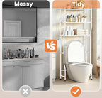 Over The Toilet Storage, 3-Tier Heavy Duty Metal Bathroom Organizer and Storage Rack, Space-Saving Above Toilet Cabinet Shelf with Paper Holder & 4 Hooks, White