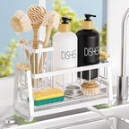 Sponge Holder for Kitchen Sink, Kitchen Sink Caddy with Suction Cup, Sink Organizer Rack for Kitchen Accessories, 304 Stainless Steel Dish Scrubber Holder Self Draining for Sponge, Soap, Dish Brush