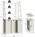 Laundry Basket, 3 Section Laundry Hamper with 4 Tiers Shelf, Pull-Out and Removable Laundry Bags, Large 3 x 15.87 Gallons, for Laundry Room Bathroom White PF05XLW
