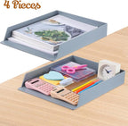 Wenqik 4 Pcs Stackable Paper Trays Rectangular Plastic Desk Holder Desktop Document File Organizer Storage Letter for Office Classroom (Gray)